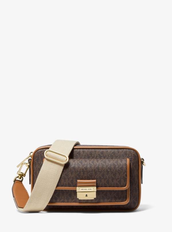 Damske Spojková Taška Michael Kors Bradshaw Medium Logo Camera Čokoláda Žlté - Kabelky Michael Kors Sleva | QBHLU-0541